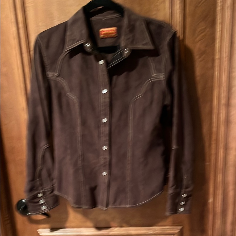 Western Faux Leather Pearl Snap-Up Jacket/Shirt.